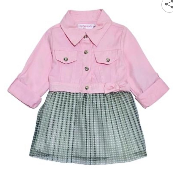 Young Hearts Baby Girl Luxe Military Inspired Denim & Tulle Dress 18M - Picture 1 of 6